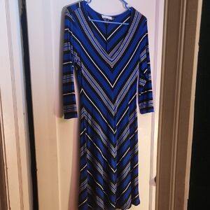 Calvin Klein Blue Black Long Sleeve V-Neck Sheath Dress